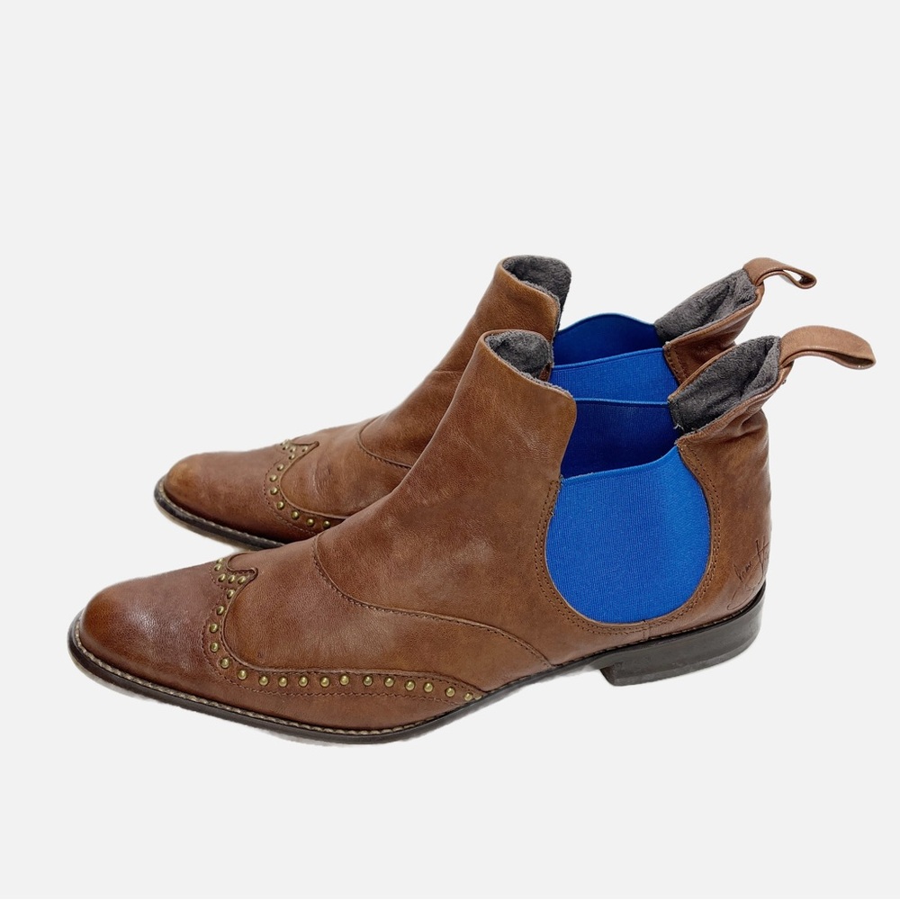 JOHN FLUEVLOG Brown Leather Chelsea Brogue Boots 6